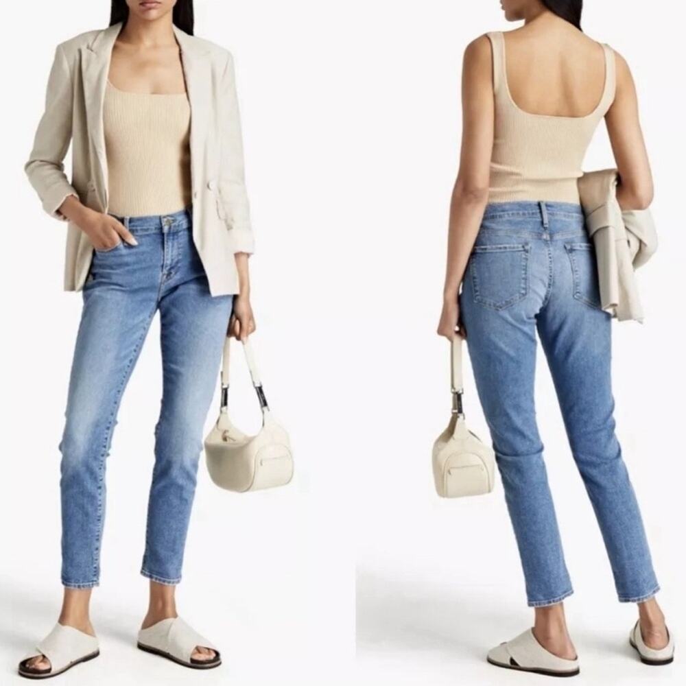 FRAME Le Garçon Mid Rise Skinny Cropped Stretch Jeans Bixby Wash Size 28